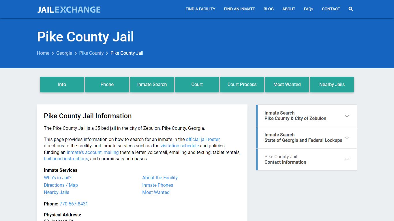 Pike County Jail, GA Inmate Search, Information